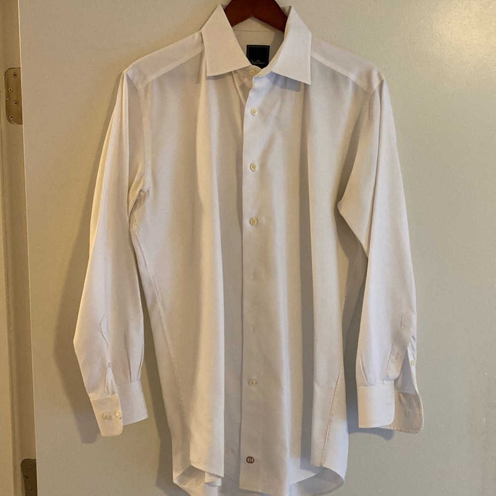 Men’s DAVID DONAHUE White Oxford Extra Trim‎ Dress Shirt-16 1/2 34-35